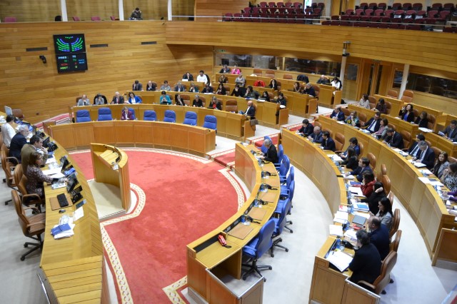 Integrantes da Coordinadora galega de ONG para o desenvolvemento explican o seu traballo ao presidente do Parlamento