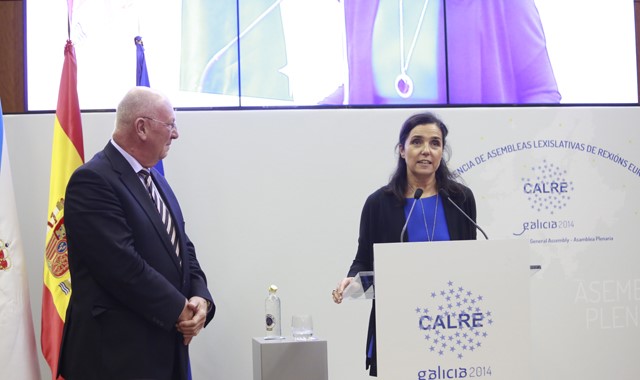 Pilar Rojo e Michel Lebrun na clausura da XVIII Asemblea Xeral da CALRE